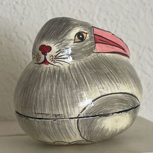 Vintage Kashmir Paper Mache Bunny Rabbit Trinket Box Hand Painted India Easter